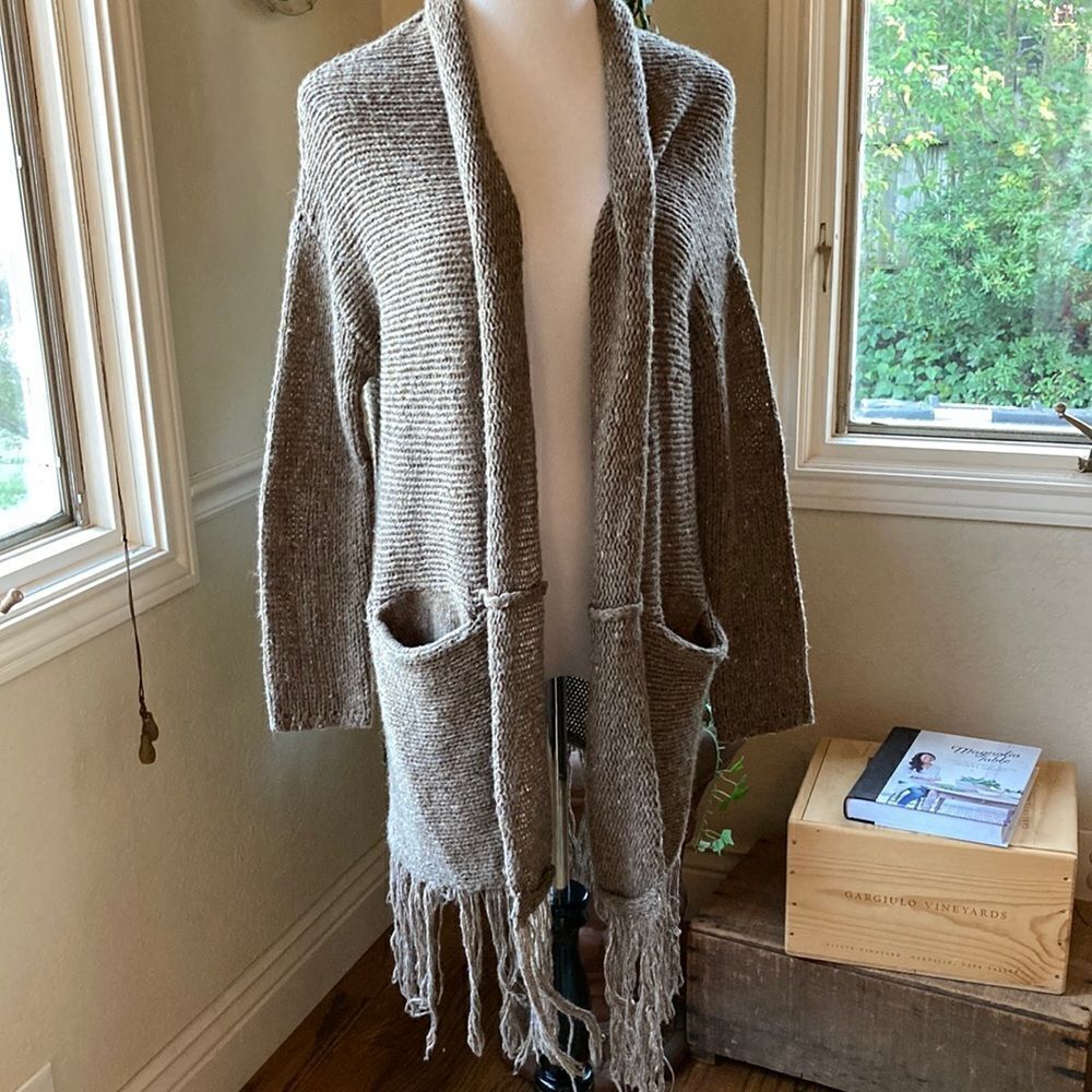 Long Line Open Fringe Boho Cardigan By Hinge Size XS/S
